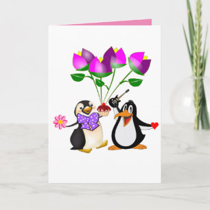 Valentine's Day Greeting Card Penguin Floral