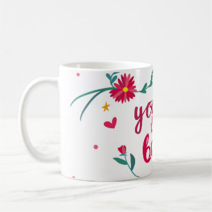 Valentine's day greeting card with hearts, flower coffee mug