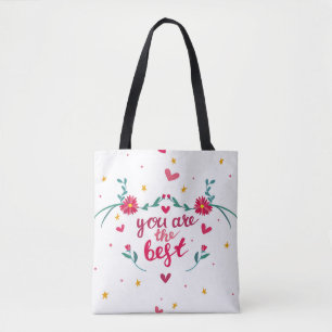 Valentine's day greeting card with hearts,  flower tote bag