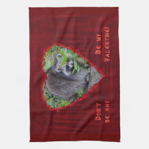 Valentine's Day Greeting - Shy Racoon Tea Towel