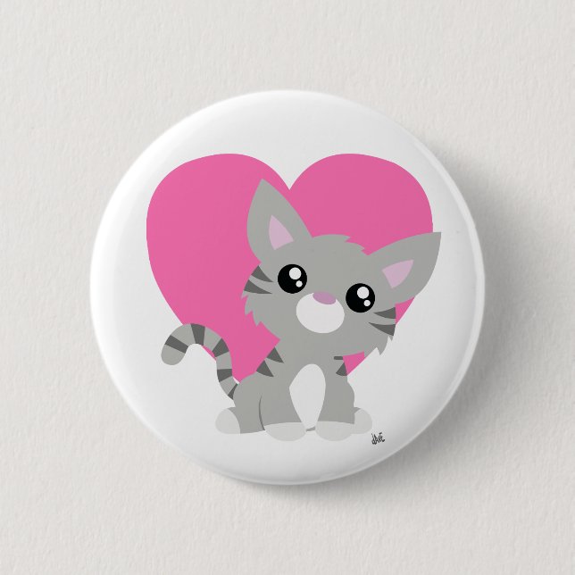 Valentine's Day Grey Kitty Button (Front)