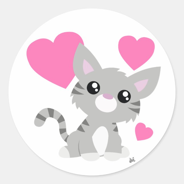 Valentine's Day Grey Kitty Sticker (Front)