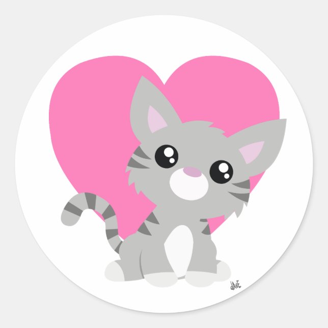 Valentine's Day Grey Kitty Sticker (Front)