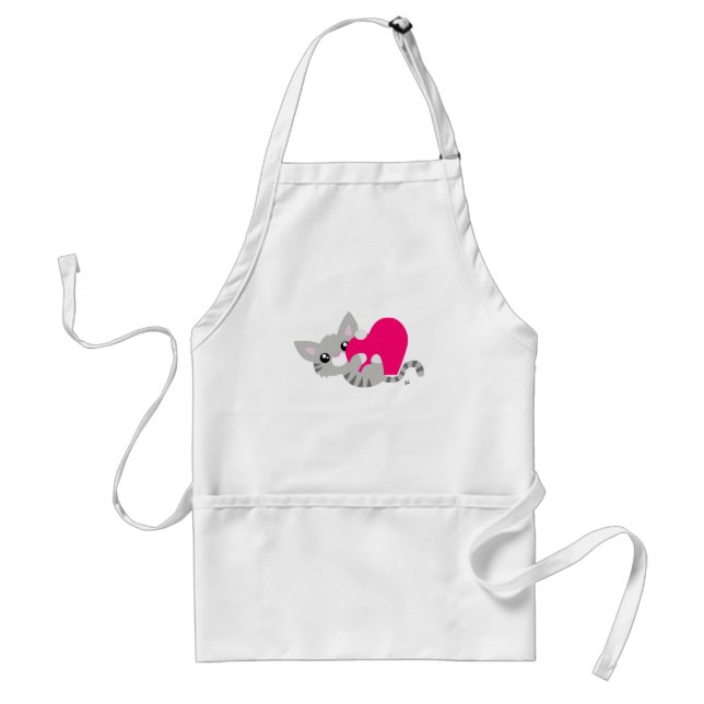 Valentine's Day Grey Kitty White Apron (Front)