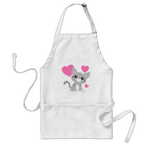Valentine's Day Grey Kitty White Apron