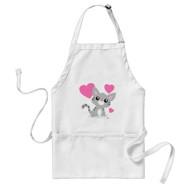Valentine's Day Grey Kitty White Apron (Front)