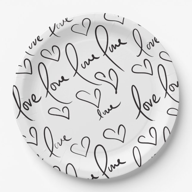 Valentines Day Hand Drawn Script Love Lettering Paper Plate (Front)