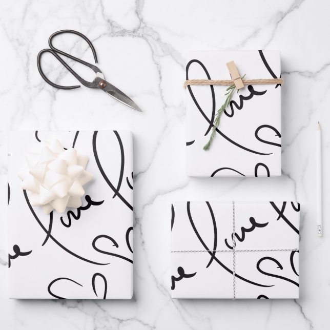 Valentines Day Hand Drawn Script Love Lettering Wrapping Paper Sheet (Front)
