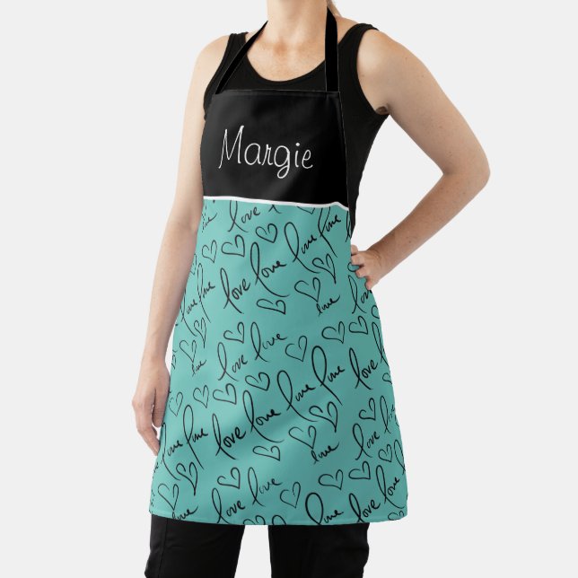Valentines Day Hand Lettering Love Hearts Name Apron (Insitu)