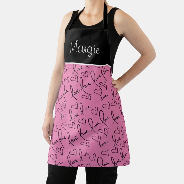 Valentines Day Hand Lettering Love Hearts Name Apron (Insitu)
