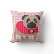 Valentines Day Handsome Pug Pillow