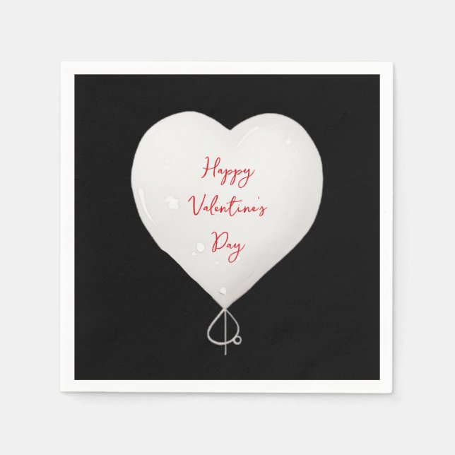 Valentine's Day happy heart custom black white red Napkin (Front)
