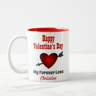 Valentines Day Happy Heart Love Forever Two-Tone Coffee Mug