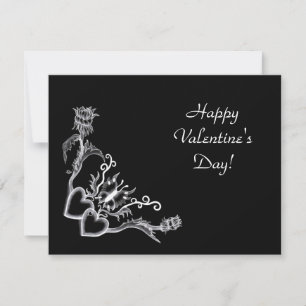 Valentine's Day - heart and butterfly on black Holiday Card