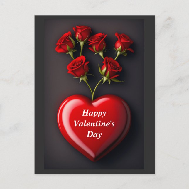 Valentine's Day heart and roses Holiday Postcard (Front)