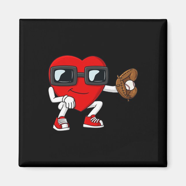 Valentines Day Heart Baseball Catcher Fun Boys Gir Magnet (Front)