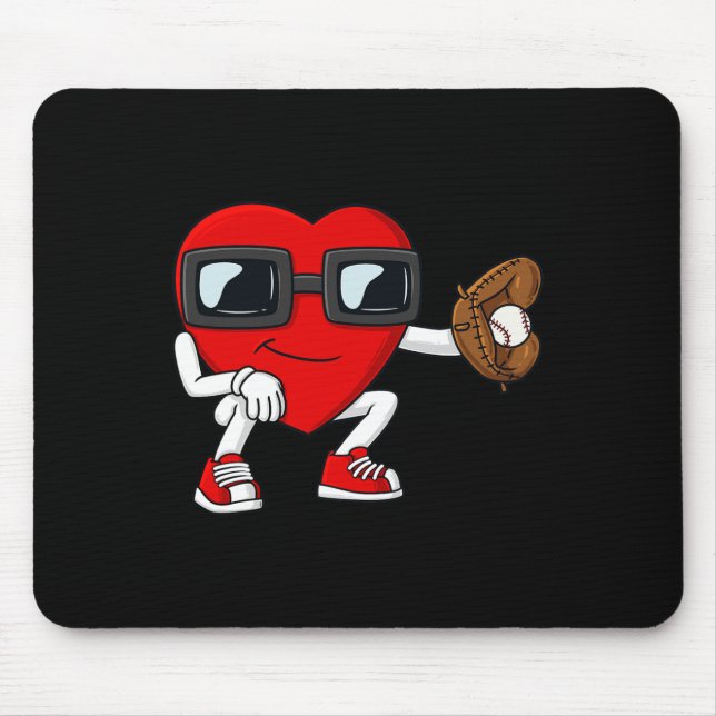 Valentines Day Heart Baseball Catcher Fun Boys Gir Mouse Pad (Front)