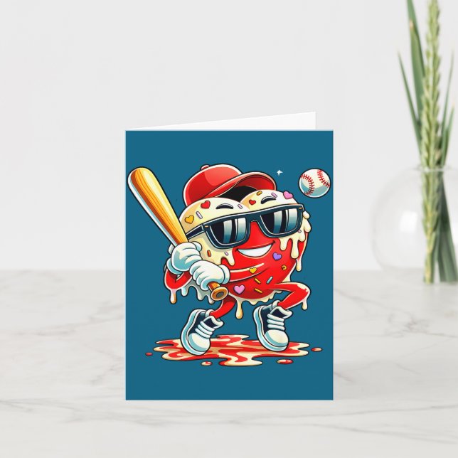 Valentines Day Heart Baseball Drip Ice Cream Boys  Card (Front)