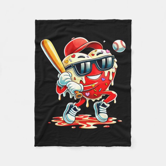 Valentines Day Heart Baseball Drip Ice Cream Boys  Fleece Blanket (Front)