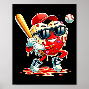 Valentines Day Heart Baseball Drip Ice Cream Boys  Poster