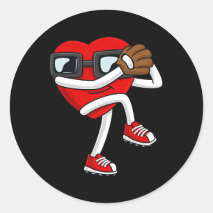 Valentines Day Heart Baseball Pitcher Fun Boys Gir Classic Round Sticker