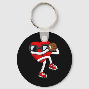 Valentines Day Heart Baseball Pitcher Fun Boys Gir Key Ring