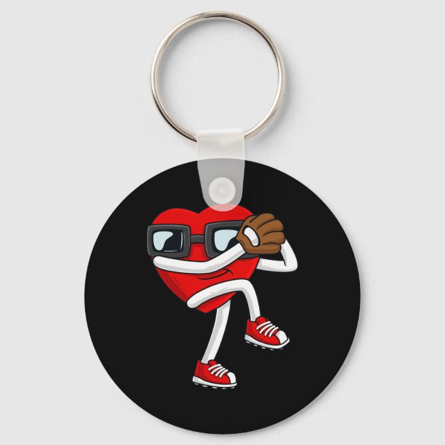 Valentines Day Heart Baseball Pitcher Fun Boys Gir Key Ring (Front)