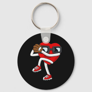 Valentines Day Heart Baseball Pitcher Fun Boys Gir Key Ring