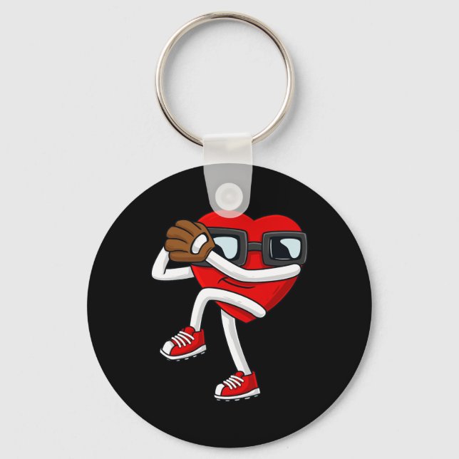 Valentines Day Heart Baseball Pitcher Fun Boys Gir Key Ring (Front)