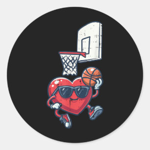 Valentines Day Heart Basketball Cute Toddler Boys Classic Round Sticker