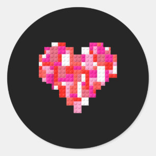 Valentines day heart blocks bricks boys toddles classic round sticker