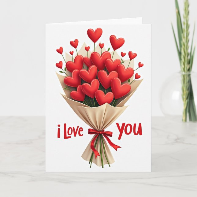 Valentines Day Heart Bouquet Card (Front)