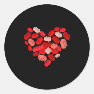 Valentines day heart building blocks bricks boys classic round sticker