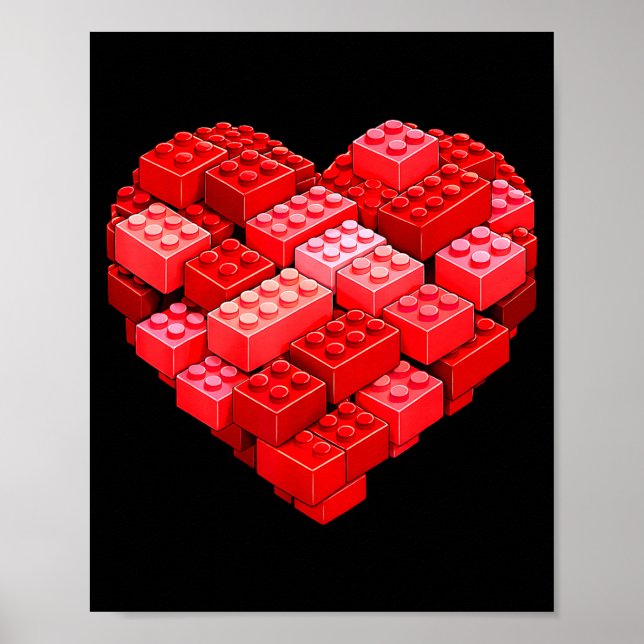 Valentines day heart building blocks bricks boys poster (Front)