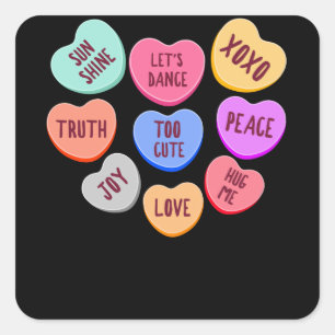 Valentine's Day Heart Candy Peace Hug Me Love Square Sticker