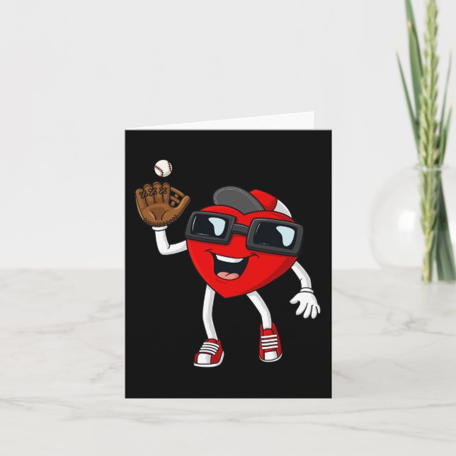 Valentines Day Heart Catching A Baseball Fun Boys  Card (Front)