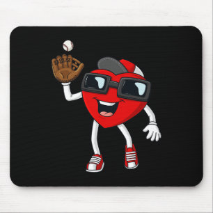 Valentines Day Heart Catching A Baseball Fun Boys Mouse Pad