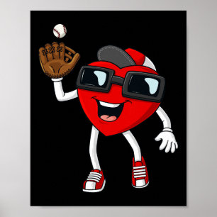 Valentines Day Heart Catching A Baseball Fun Boys Poster