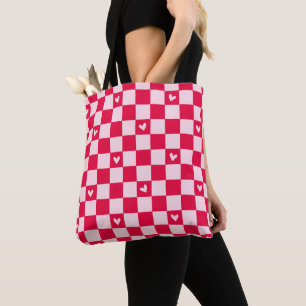 Valentine's Day Heart Checkered Tote Bag