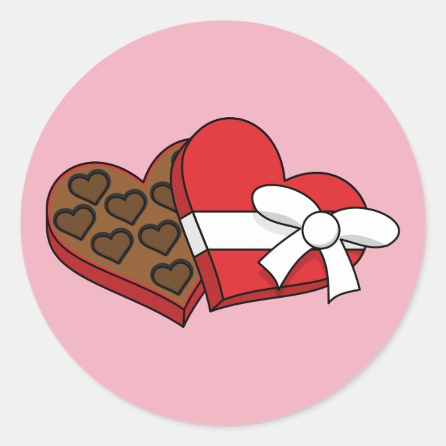 Valentine's Day Heart Chocolate Box Classic Round Sticker (Front)