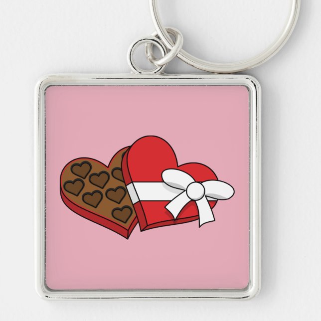 Valentine's Day Heart Chocolate Box Key Ring (Front)