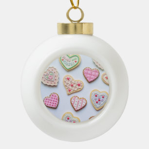Valentine's day heart cookies ceramic ball christmas ornament