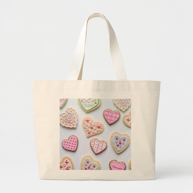 Valentine's day heart cookies       large tote bag (Front)