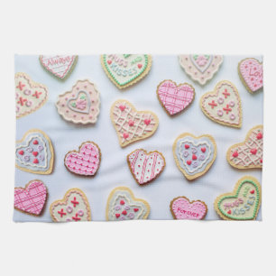 Valentine's day heart cookies      tea towel