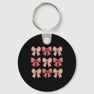 Valentines Day Heart Coquette Bow Happy Valentines Key Ring