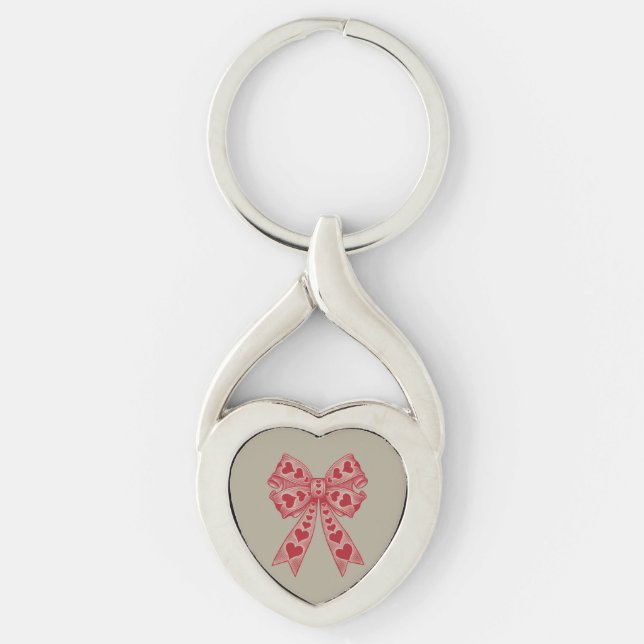 Valentine's day Heart Coquette bow Retro Valentine Key Ring (Front)