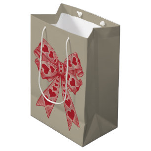 Valentine's day Heart Coquette bow Retro Valentine Medium Gift Bag