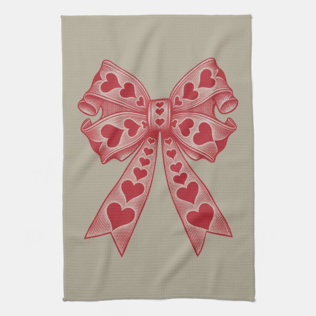 Valentine's day Heart Coquette bow Retro Valentine Tea Towel (Vertical)