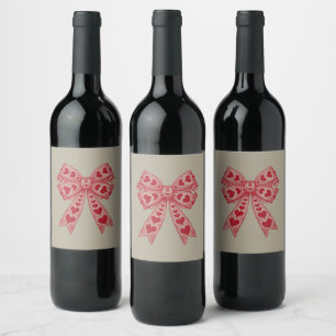 Valentine's day Heart Coquette bow Retro Valentine Wine Label