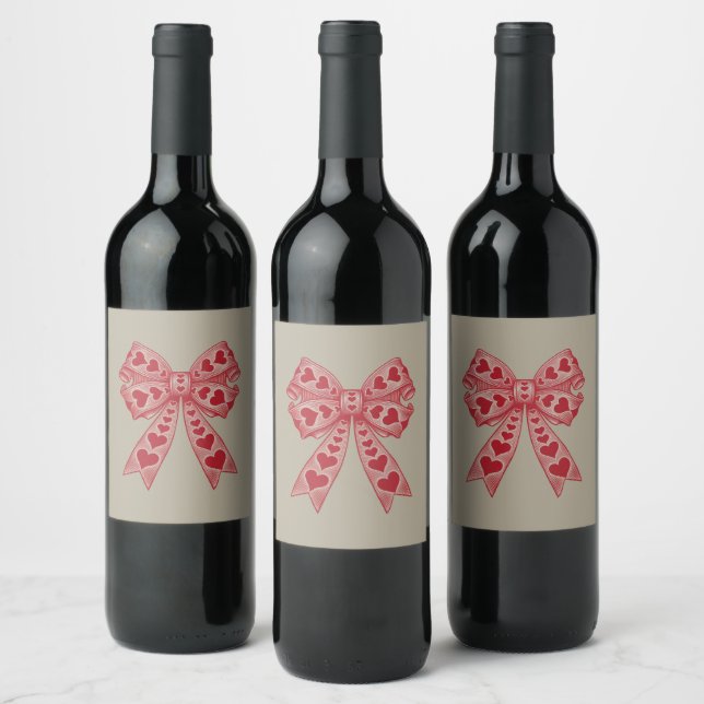 Valentine's day Heart Coquette bow Retro Valentine Wine Label (Bottles)
